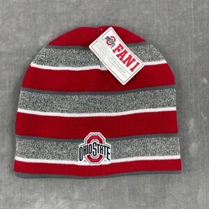 Ohio State Unisex One Size Red Striped Reversible Beanie Hat Embroidered Logo